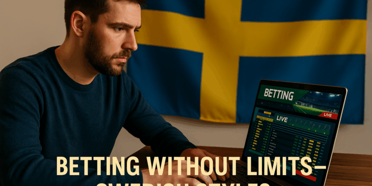 European man using a laptop to bet online, looking at Swedish betting sites